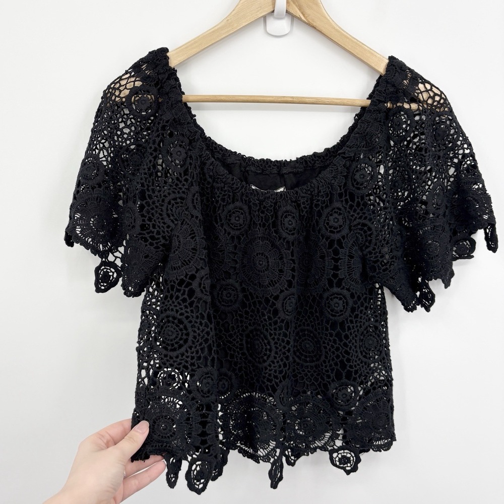Free People Nightcap Top 1 XSmall Crochet Lace Dark Romantic Whimsigoth Festival
